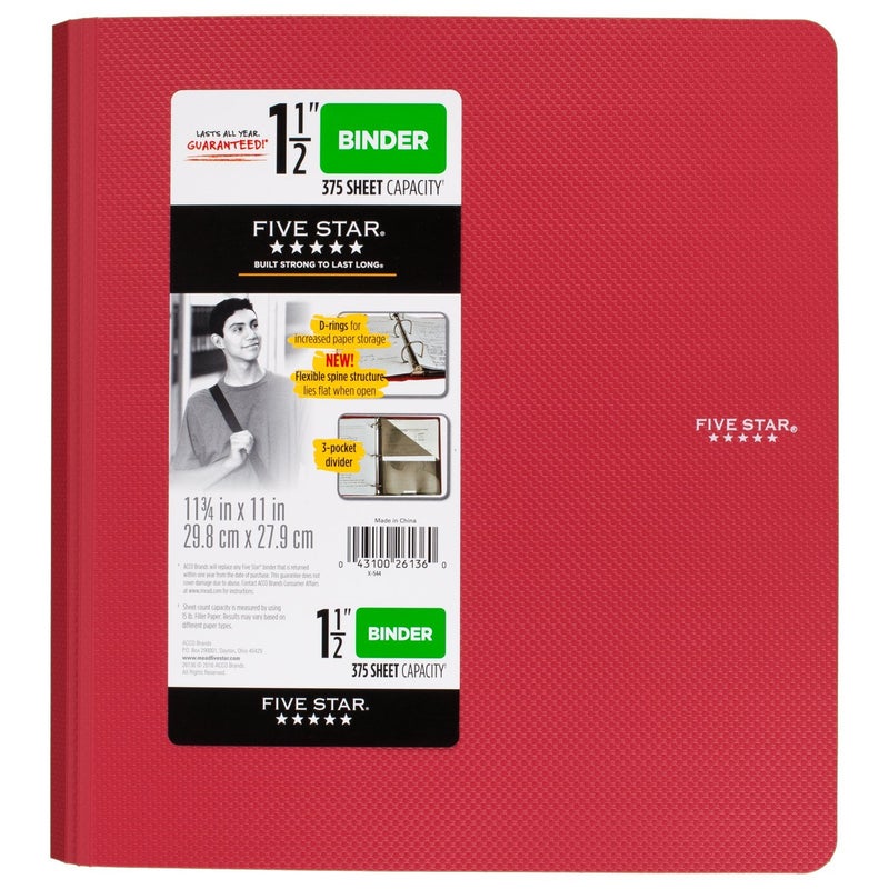 Five Star 1-1/2 Inch 3 Ring Binder, Plastic, Color Selected for You, 1 Count (26136) - Image 4